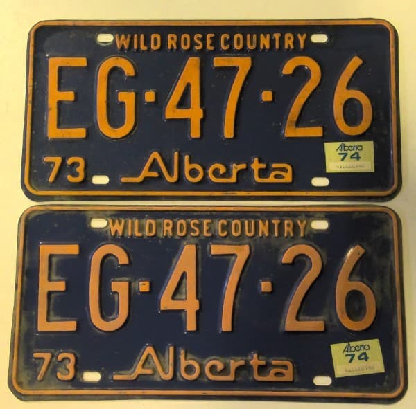 1973 Alberta License Plates - Matching Set for sale