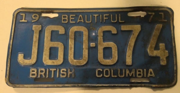 1971 British Columbia License Plate for sale