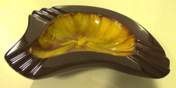 Vintage Brown/Yellow Drip Glaze Ceramic Ashtray for sale