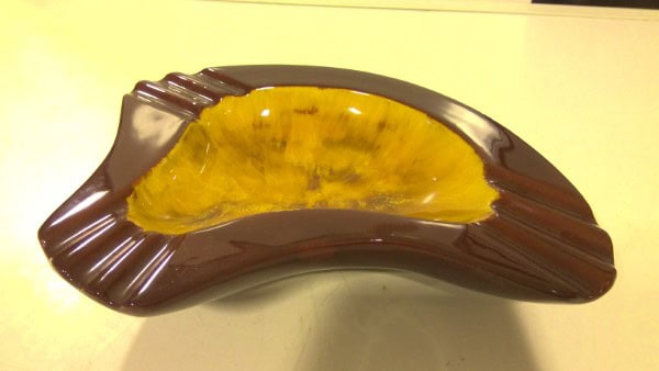 Vintage Brown/Yellow Drip Glaze Ceramic Ashtray for sale