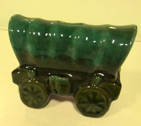 Vintage Glazed Pottery Covered Wagon Coin Bank for sale