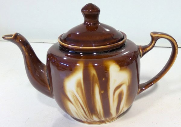 Vintage Small Brown Teapot with Cream Swirl Pattern for sale on heinventures.ca