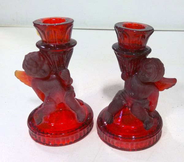 Vintage Red Glass Cherub Candle Holders for sale on heinventures.ca