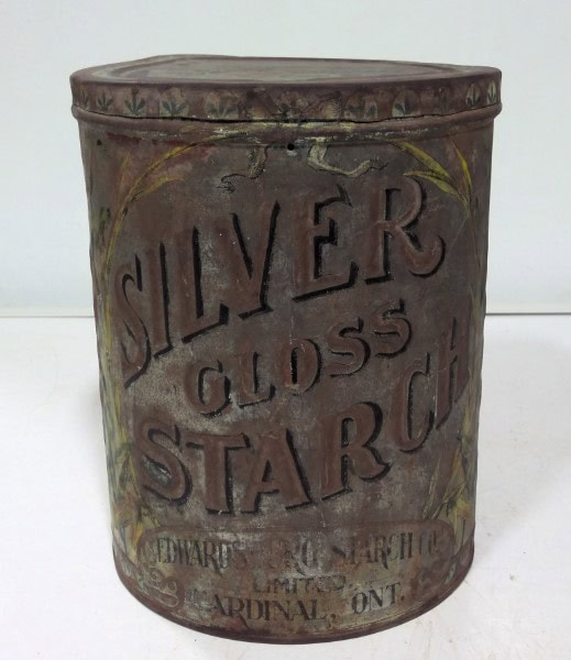 Antique 1900s Silver Gloss Starch Tin for sale