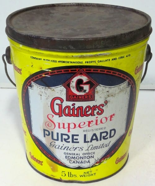 Gainers’ Superior Pure Lard 5 lb Tin with Lid for sale on heinventures.ca