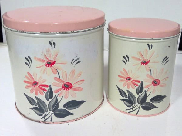 Set of 2 Vintage - Retro Matching Kitchen Tin Canisters for sale