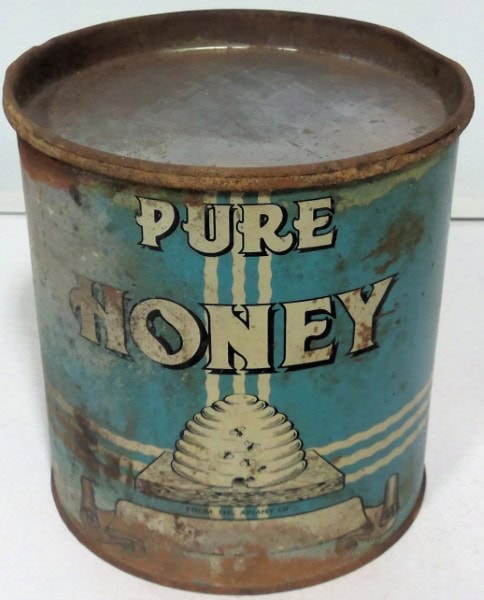 Rusty Blue Pure Honey Tin for sale on heinventures.ca