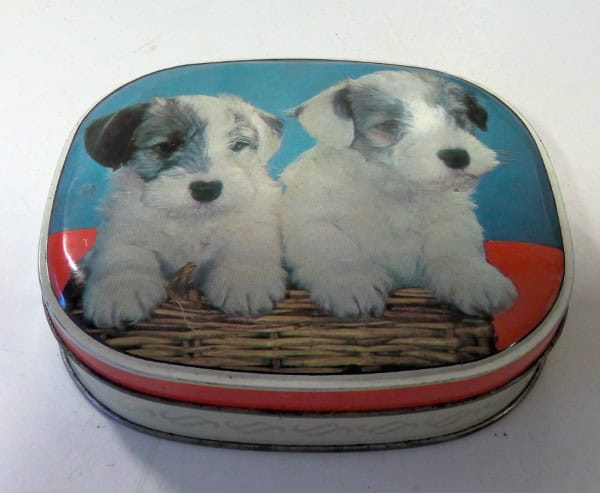 Vintage Edward Sharps Candy Tin With Puppies for sale