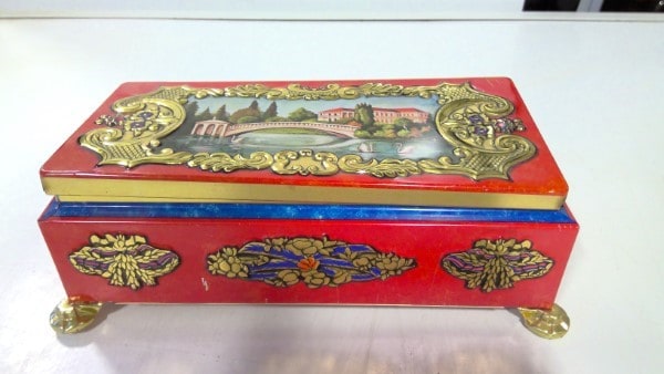 Vintage Fricke & Nacke West German Footed Confectionary Tin for sale