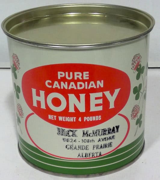 Pure Canadian Honey 4 lb White Tin for sale on Hein Ventures' online store