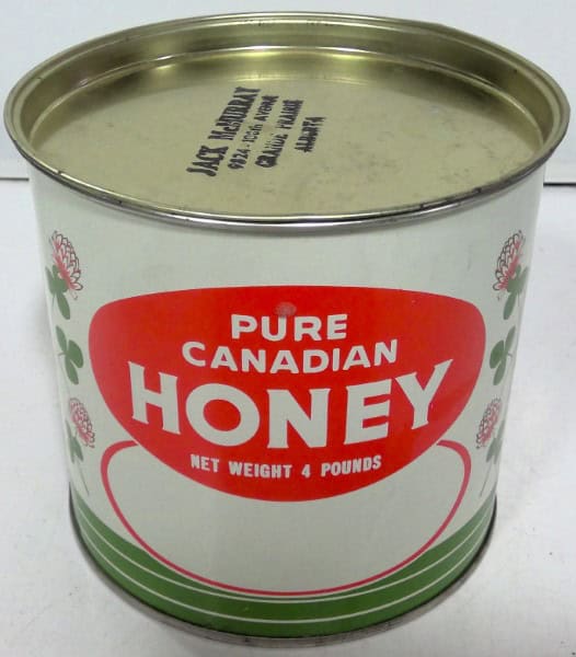 Pure Canadian Honey 4 lb White Tin for sale on Hein Ventures' online store