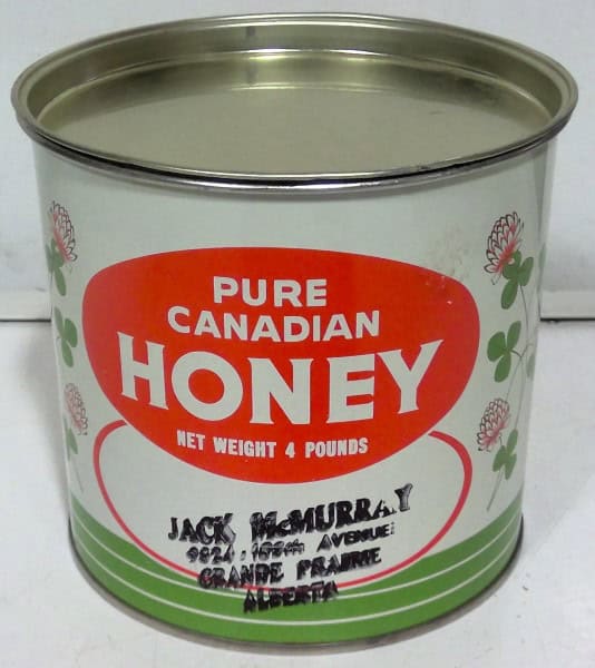 Pure Canadian Honey 4 lb White Tin for sale on Hein Ventures' online store