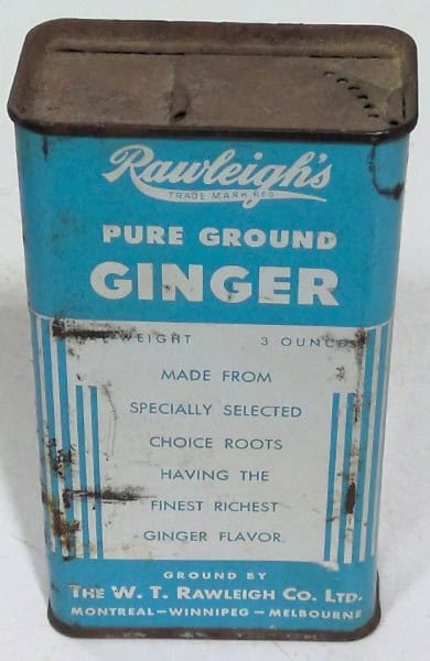 Rawleigh's Pure Ground Ginger 3 oz Blue Tin for sale on Hein Ventures' Vintage Store