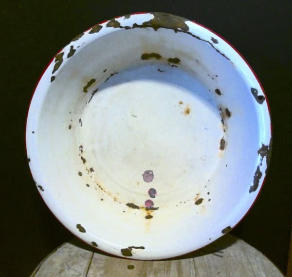 Vintage Large Red Banded Enamel Wash Basin Bowl for sale