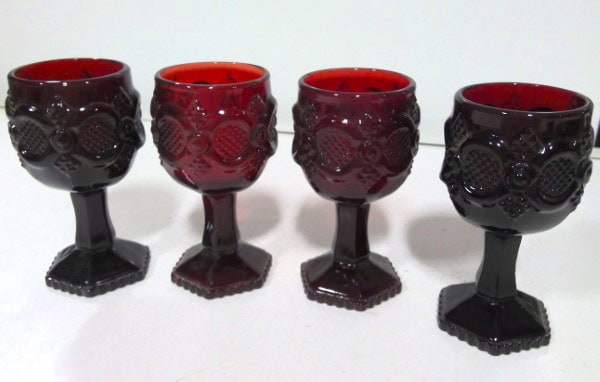 Set of 4 Vintage Avon 1876 Cape Cod Ruby Red Wine Goblets for sale