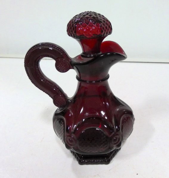 Vintage AVON 1876 Cape Cod Ruby Red Glass Cruet for sale