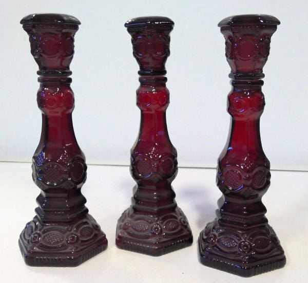 Lot of 3 Avon Ruby Red Cape Cod Candle Holders for sale