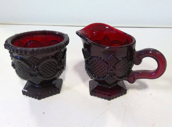 Vintage Avon Cape Cod Ruby Red Glass Cream and Sugar bowl set for sale