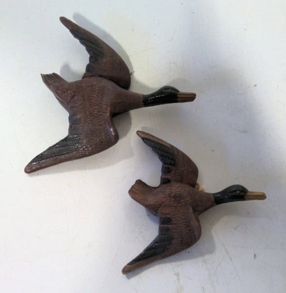 Set of 2 Vintage Flying Mallard Ducks Wall Hangers for sale