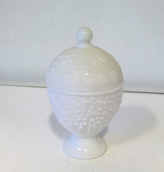 Vintage Avon Floral Milk Glass Jar with Lid for sale