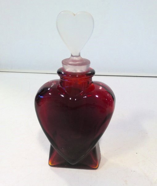 Vintage Rub Red Glass Heart Shaped Perfume Bottle for sale