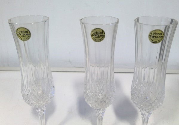 Set of Three Cristal d'rques Durand Champagne Flute Glasses for sale on heinventures.ca