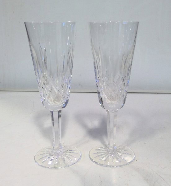 Set of Two Waterford Crystal Lismore Fluted Champagne Glasses for sale on heinventures.ca