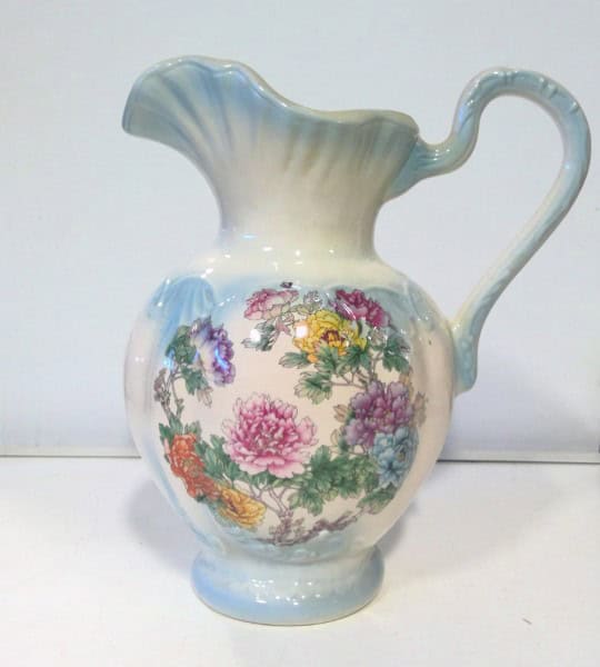 Large Vintage Ceramic Pitcher with Floral Motif for sale