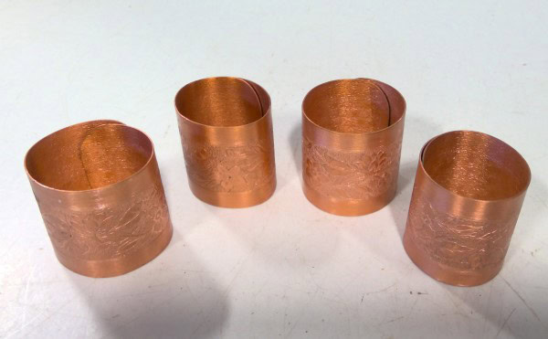 Vintage Coppercraft Floral Engraved Napkin Rings for sale on heinventures.ca