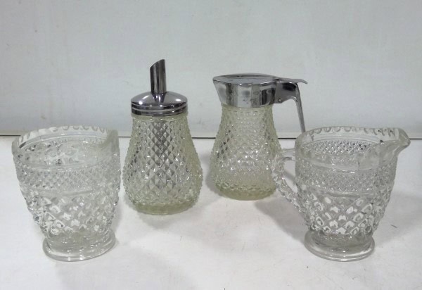 Vintage Set of 4 diamond point glass serve ware for sale