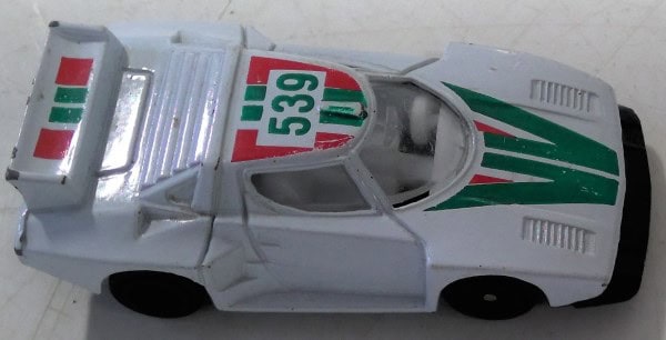 Lancia Stratus White with Green Stripe Diecast Race Car for sale on heinventures.ca