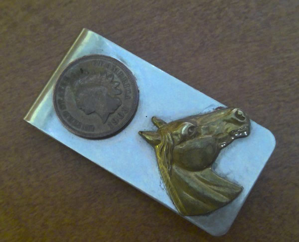 Vintage Money Clip with Horse and 1903 Indian Head Penny for sale