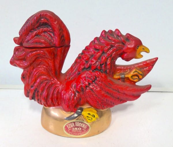 Vintage Ezra Brooks Red Fighting Rooster Liquor Decanter for sale