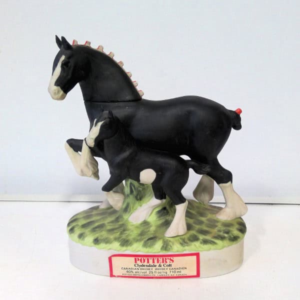 Vintage Potter's Canadian Whiskey Clydesdale & Colt 1974 Decanter for sale