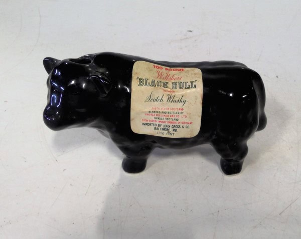 Vintage Willsher's Black Bull Blended Scotch Whiskey Decanter Bottle for sale