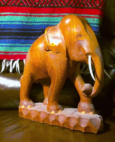 Vintage Large Carved Wood Elephant (14" tall) for sale