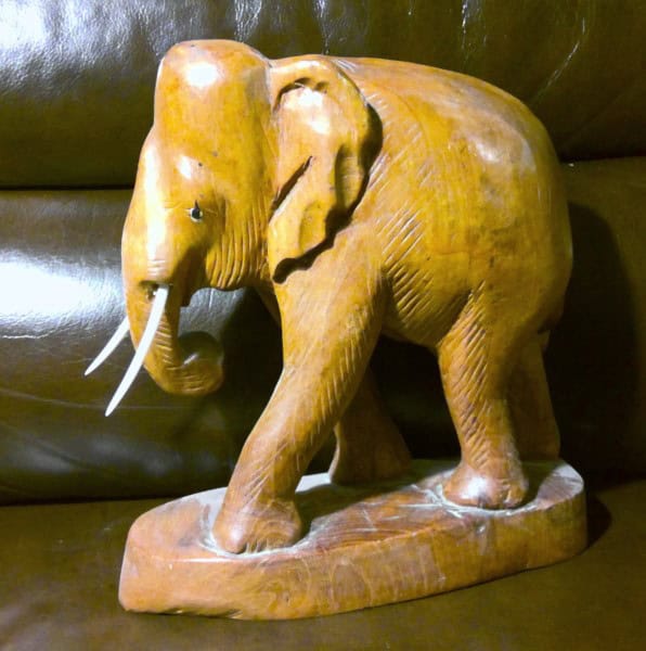 Vintage Large Carved Wood Elephant (8.5" tall) for sale