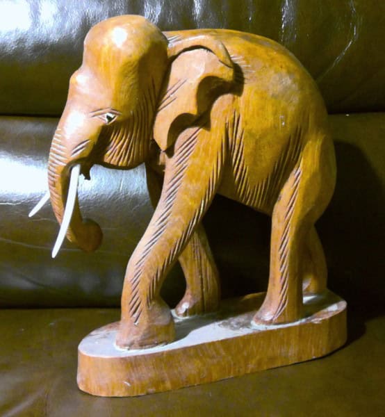 Vintage Large Carved Wood Elephant (8.5" tall) for sale