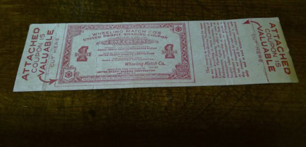 Antique Wheeling Match Co. United Profit Sharing Coupon for sale