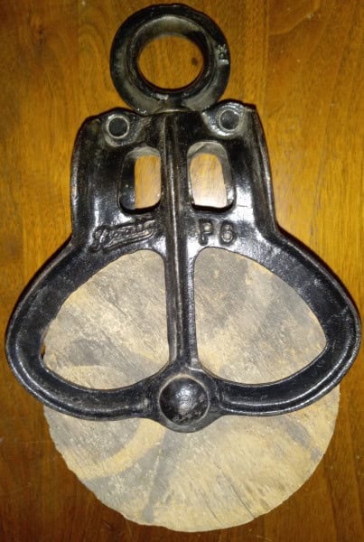 Beatty Black Metal and Wood Pulley for sale on heinventures.ca