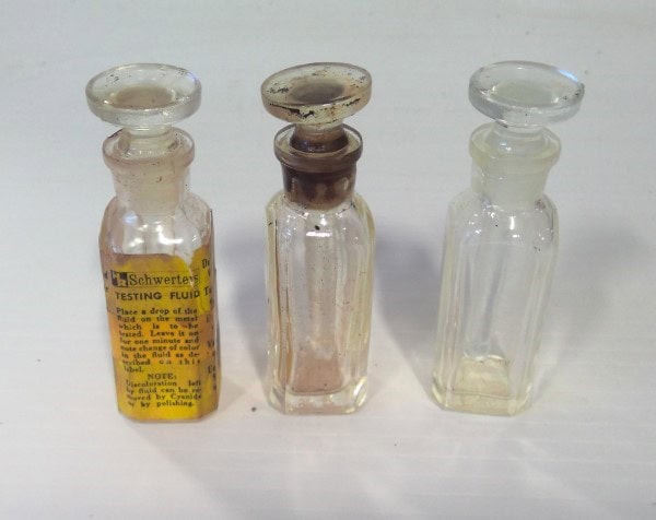 Lot of 3 Vintage Glass Apothecary / Chemical Glass Bottles with Dabbers for sale