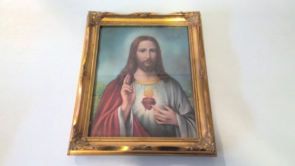 Catholic Jesus Religious Print in Ornate Frame for sale