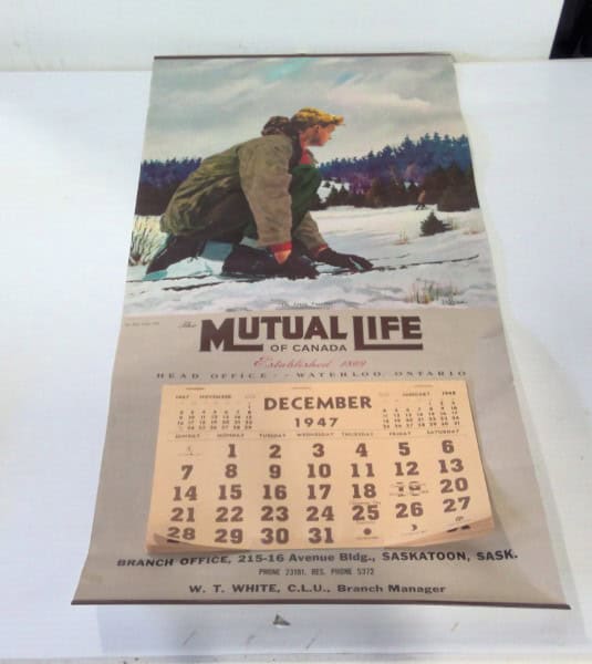 1948 Mutual Life of Canada Wall Calendar - Saskatoon Saskatchewan for sale