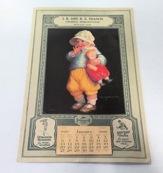 1929 Dominion Rubber Advertising Calendar Rutland Saskatchewan for sale