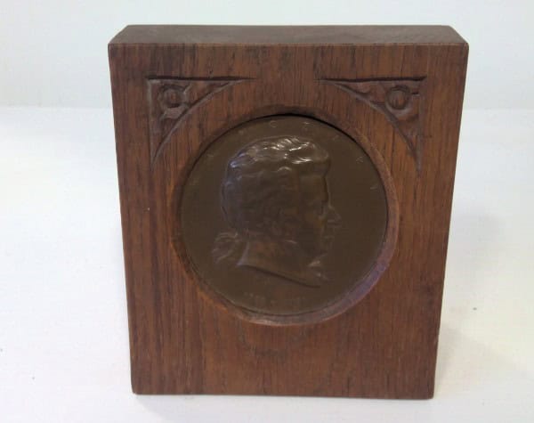 W.A. Mozart 1756 - 1791 Bronze Medal Signed A. Hartig Inset in Hardwood Stand for sale