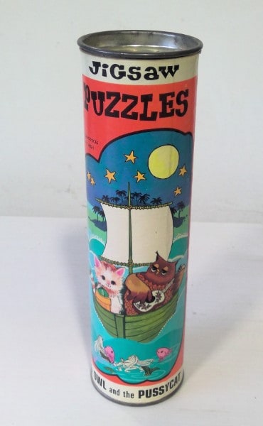 Vintage The Owl and the Pussycat Jigsaw Puzzle in Cannister C.1970s for sale