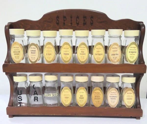 Vintage Spice Rack with Spice Jars for sale