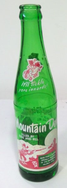 Mountain Dew "Filled by Essie and Bill" Glass Bottle for sale on heinventures.ca