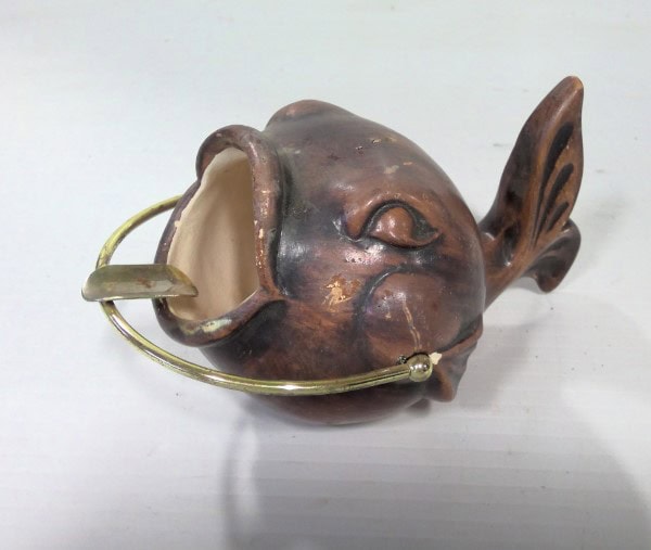 Vintage Brown Treasure Craft Chubby Puffer Fish Ashtray for sale