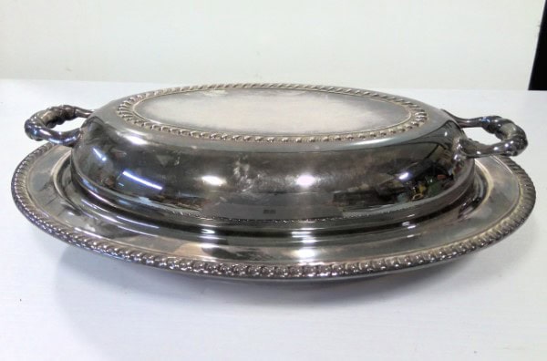 Vintage Wm A Rogers Silver Plate Oval Serving Dish with Glass Insert and Lid for sale